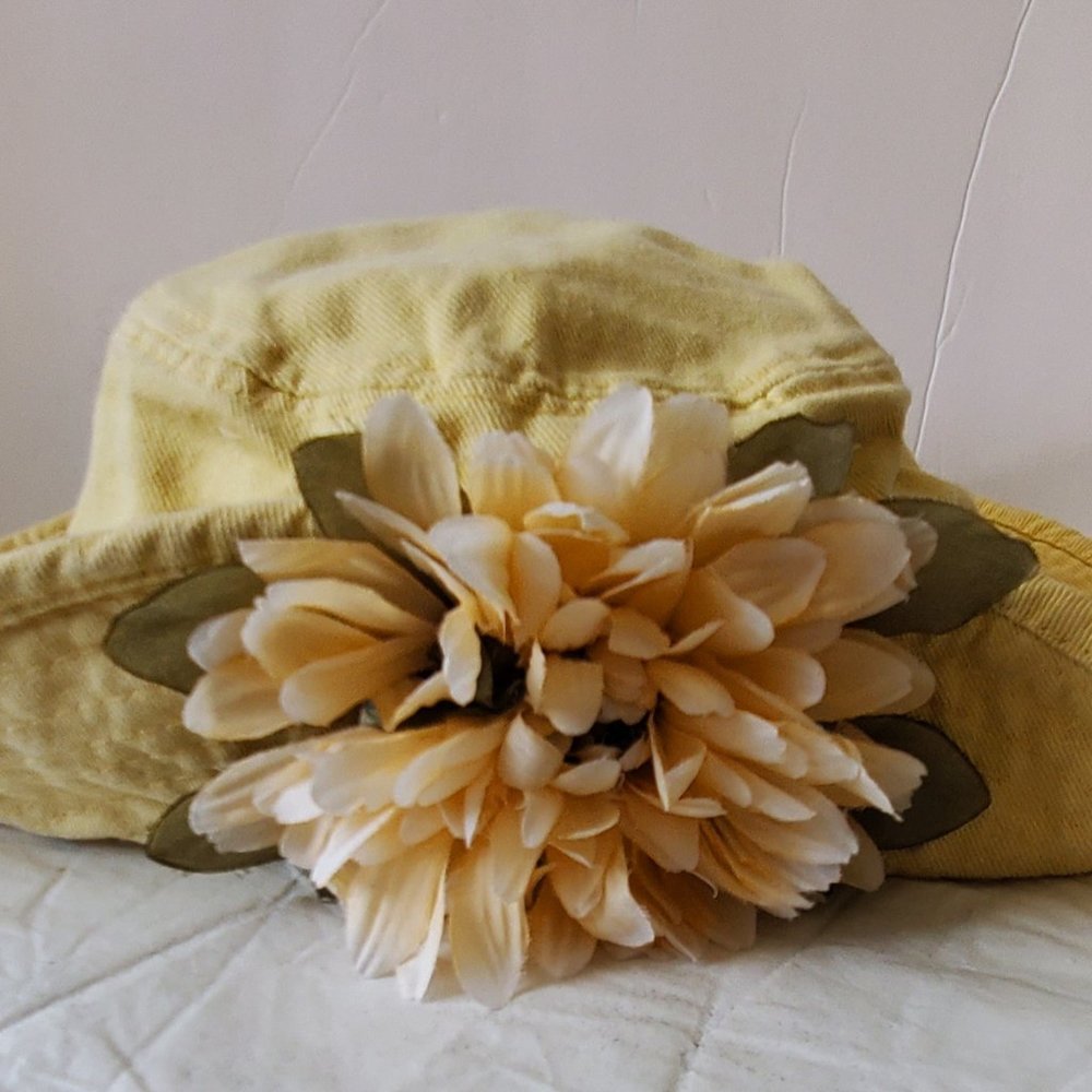 Vintage Yellow Denim Sunflower Floppy Hat